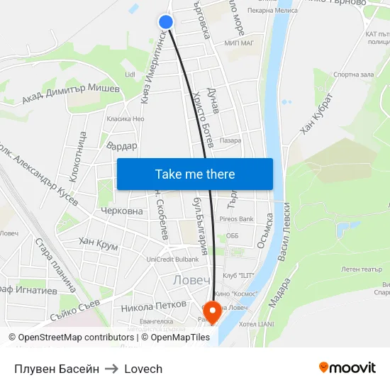 Плувен Басейн to Lovech map