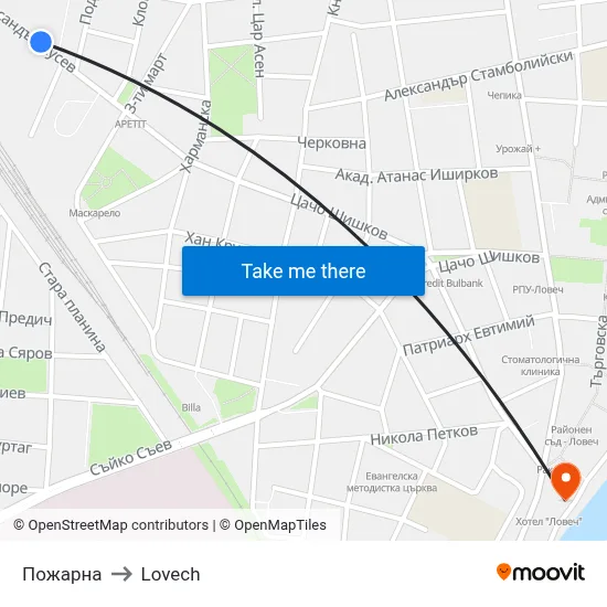 Пожарна to Lovech map