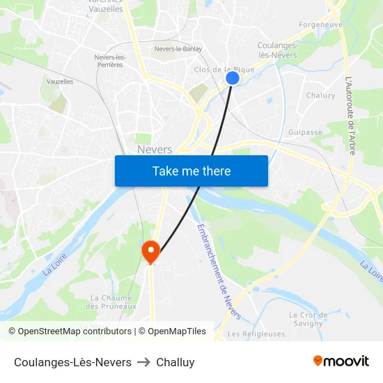 Coulanges-Lès-Nevers to Challuy map