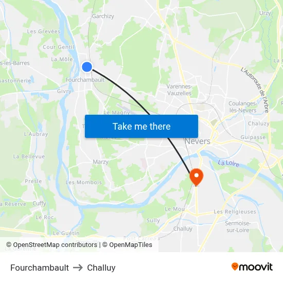 Fourchambault to Challuy map