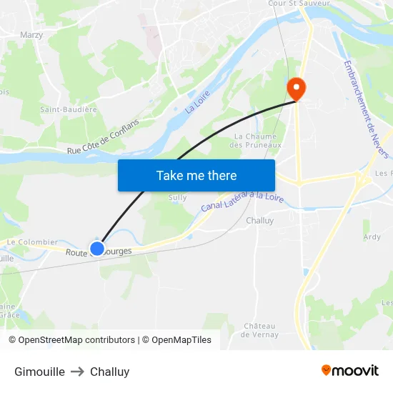 Gimouille to Challuy map