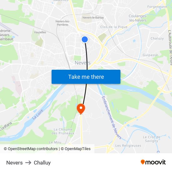 Nevers to Challuy map