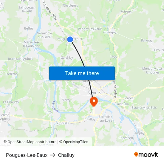 Pougues-Les-Eaux to Challuy map
