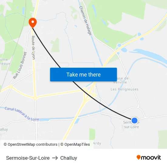 Sermoise-Sur-Loire to Challuy map