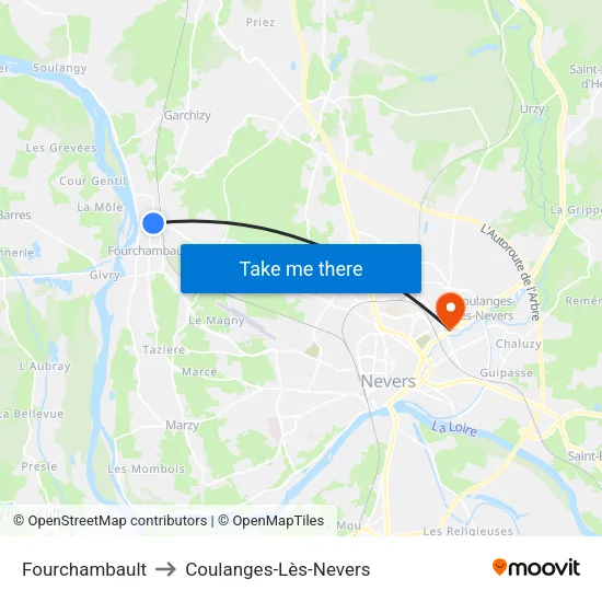 Fourchambault to Coulanges-Lès-Nevers map