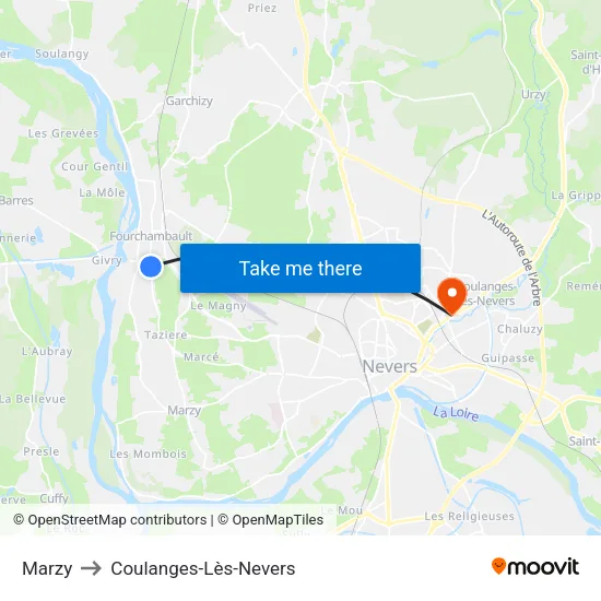 Marzy to Coulanges-Lès-Nevers map