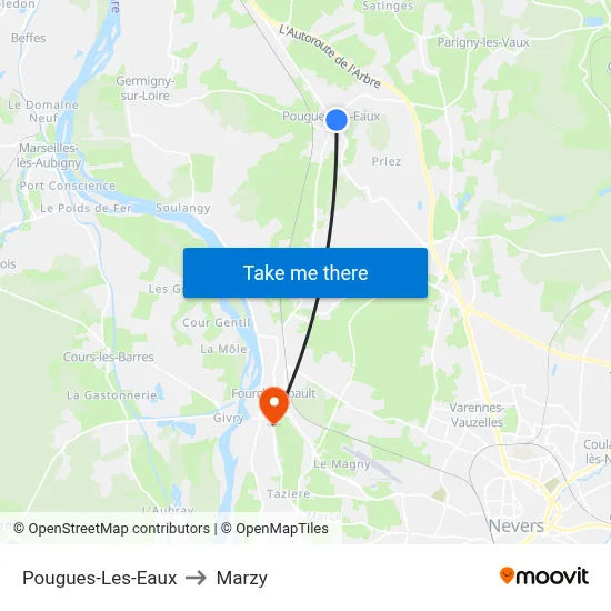 Pougues-Les-Eaux to Marzy map
