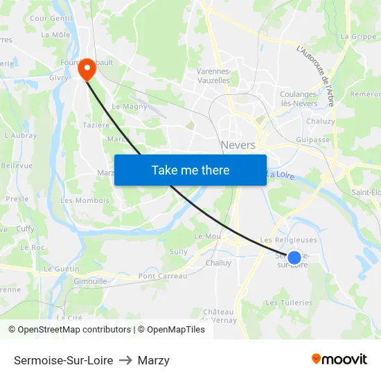 Sermoise-Sur-Loire to Marzy map