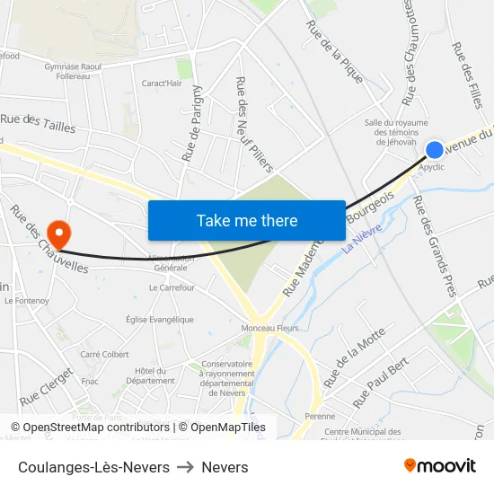 Coulanges-Lès-Nevers to Nevers map
