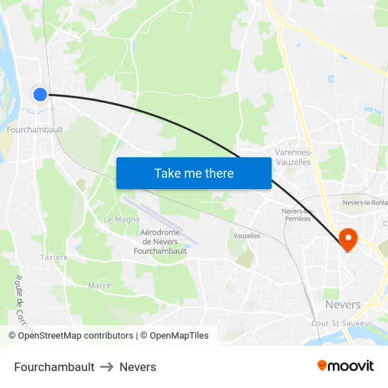 Fourchambault to Nevers map