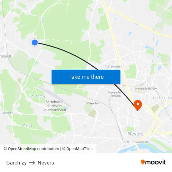 Garchizy to Nevers map