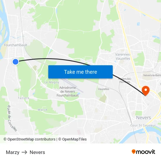 Marzy to Nevers map