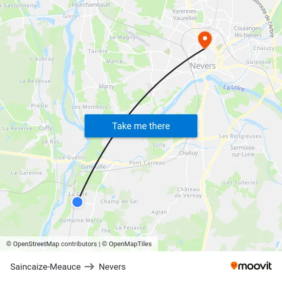 Saincaize-Meauce to Nevers map