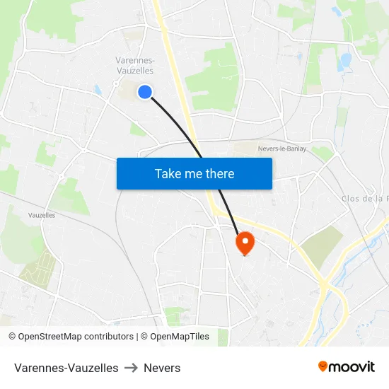 Varennes-Vauzelles to Nevers map