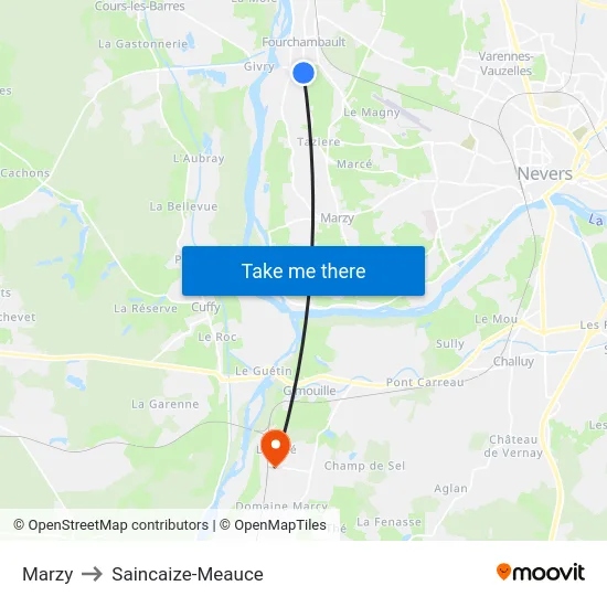 Marzy to Saincaize-Meauce map