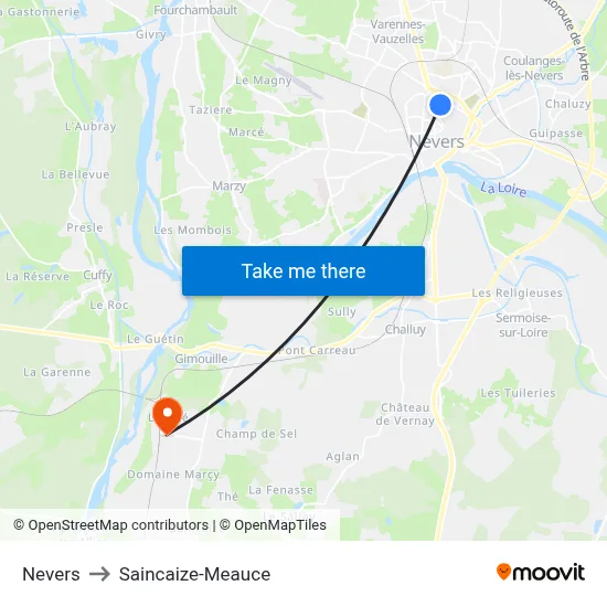 Nevers to Saincaize-Meauce map