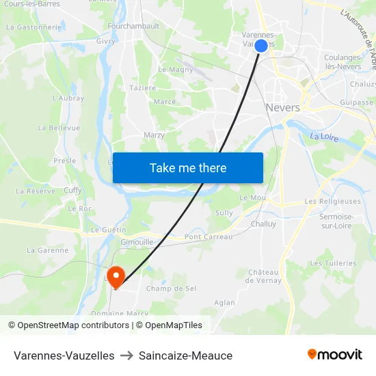 Varennes-Vauzelles to Saincaize-Meauce map
