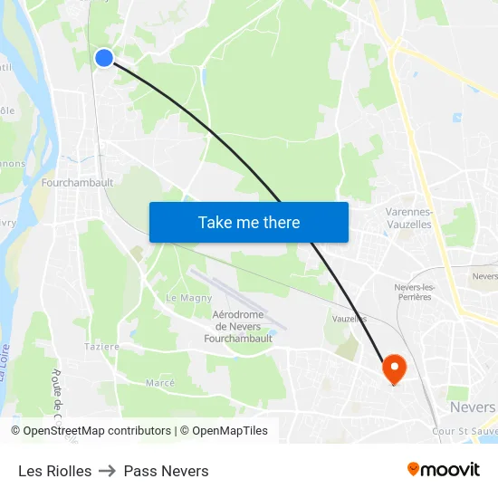 Les Riolles to Pass Nevers map