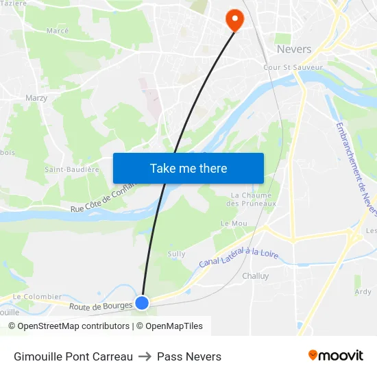 Gimouille Pont Carreau to Pass Nevers map