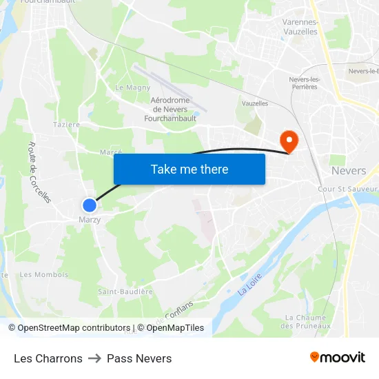 Les Charrons to Pass Nevers map