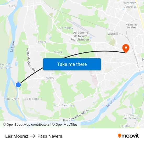 Les Mourez to Pass Nevers map