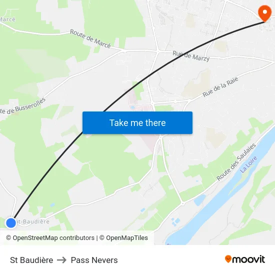 St Baudière to Pass Nevers map