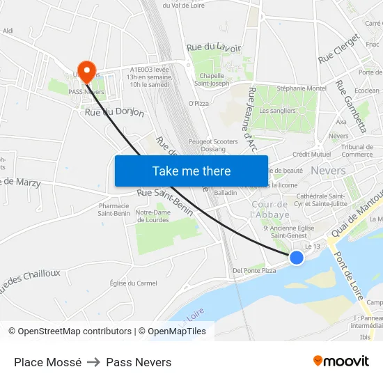 Place Mossé to Pass Nevers map