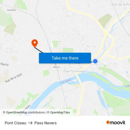 Pont Cizeau to Pass Nevers map