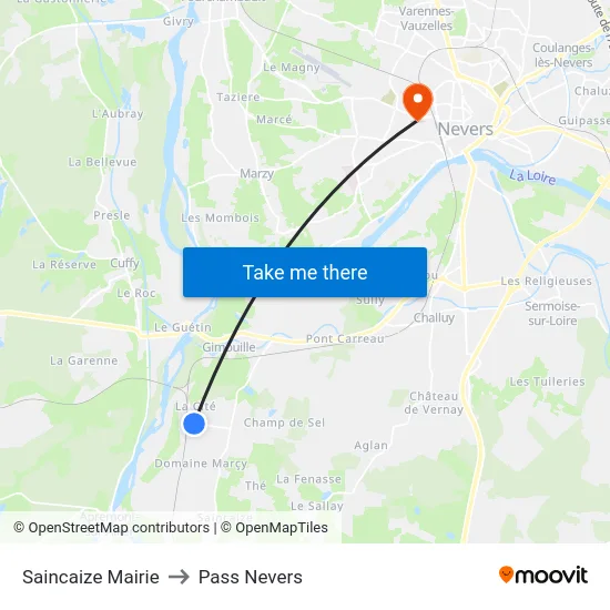 Saincaize Mairie to Pass Nevers map