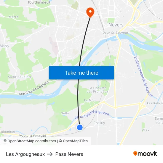 Les Argougneaux to Pass Nevers map