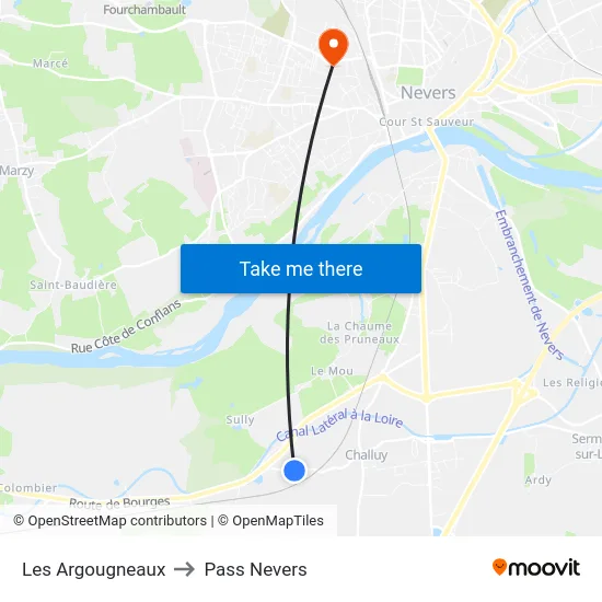 Les Argougneaux to Pass Nevers map
