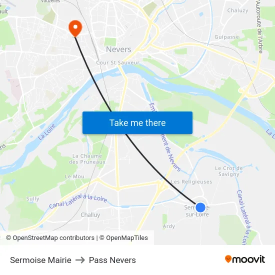 Sermoise Mairie to Pass Nevers map