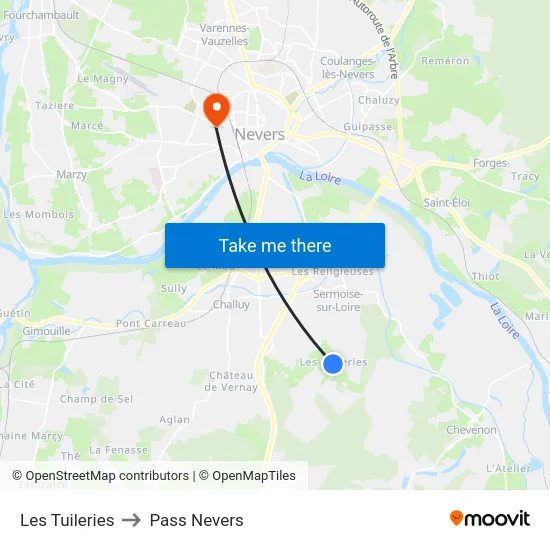 Les Tuileries to Pass Nevers map
