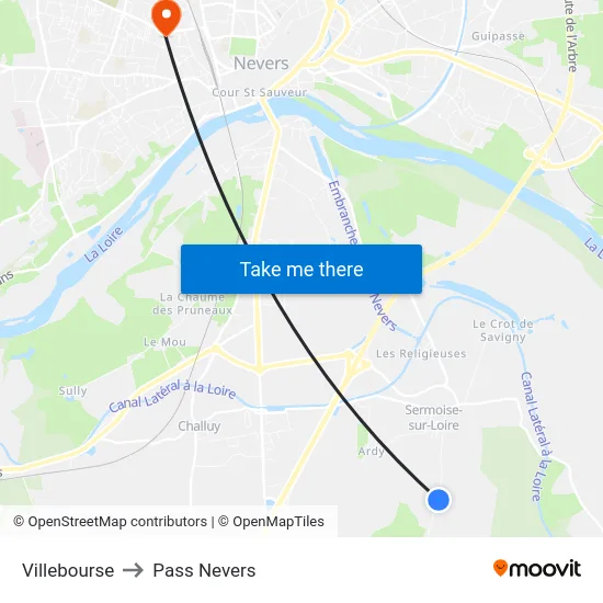 Villebourse to Pass Nevers map