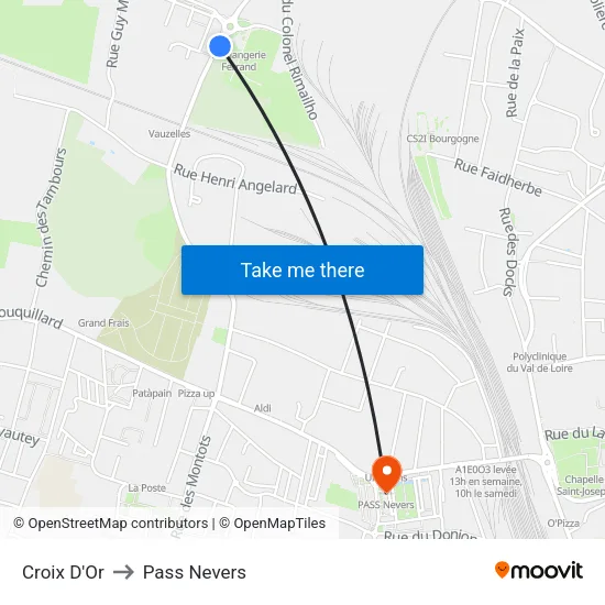 Croix D'Or to Pass Nevers map