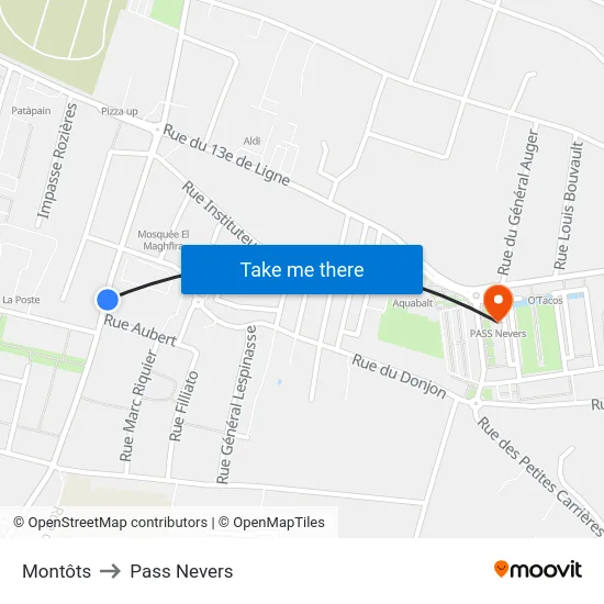 Montôts to Pass Nevers map