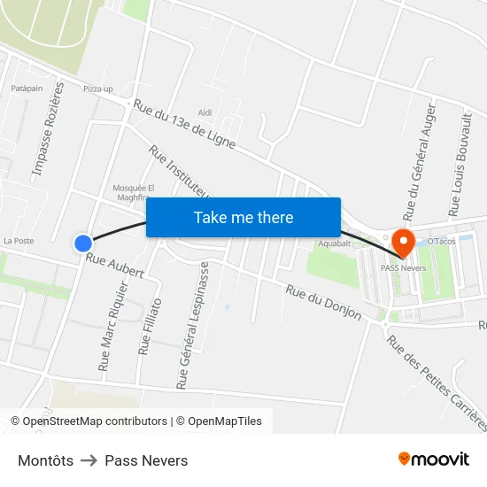 Montôts to Pass Nevers map