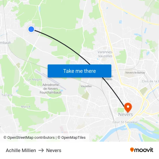 Achille Millien to Nevers map