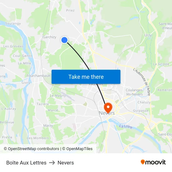 Boîte Aux Lettres to Nevers map