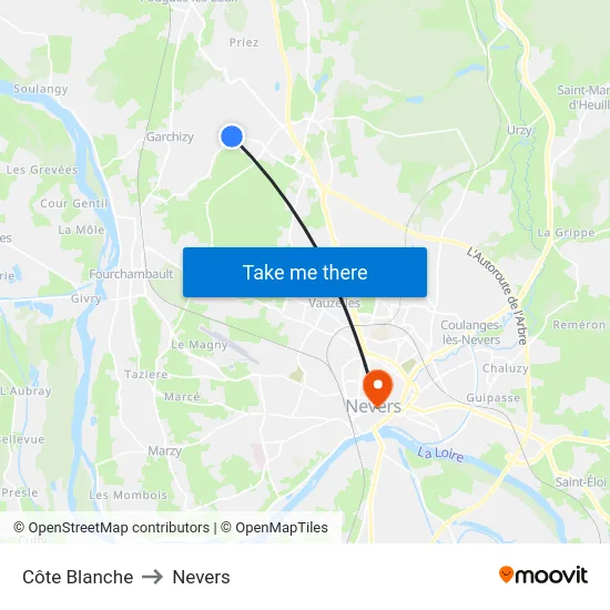 Côte Blanche to Nevers map