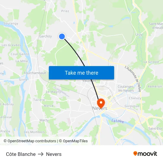 Côte Blanche to Nevers map