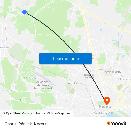 Gabriel Péri to Nevers map