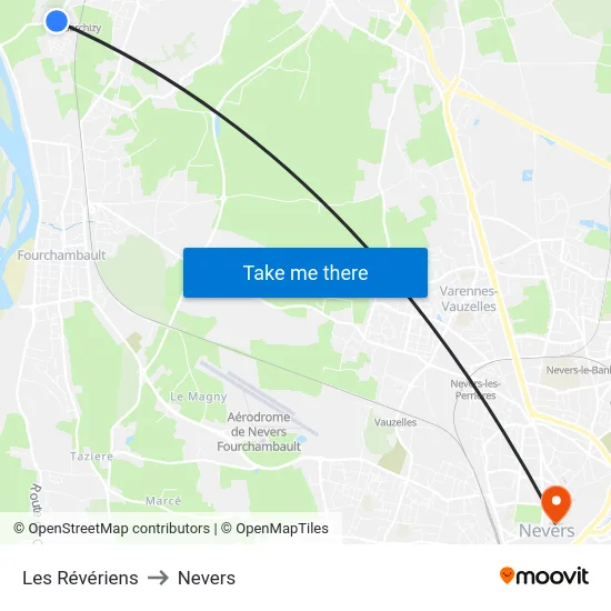Les Révériens to Nevers map