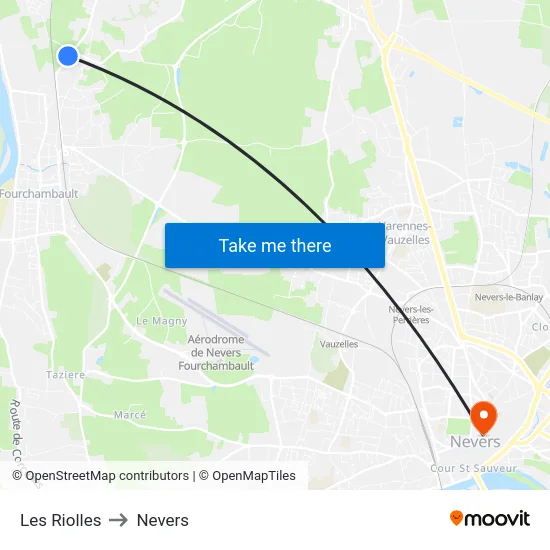 Les Riolles to Nevers map