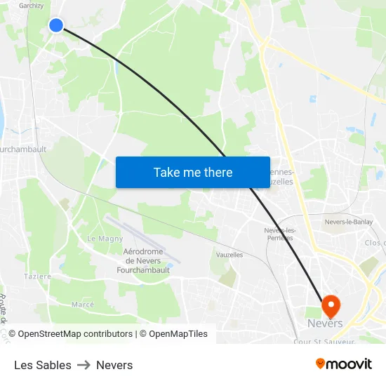 Les Sables to Nevers map