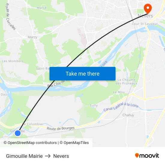 Gimouille Mairie to Nevers map