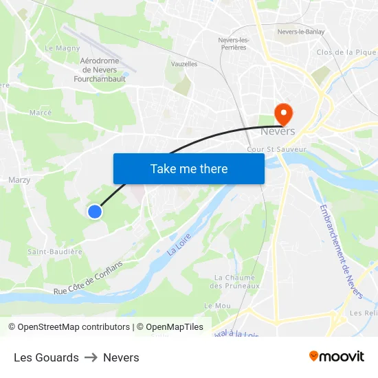 Les Gouards to Nevers map