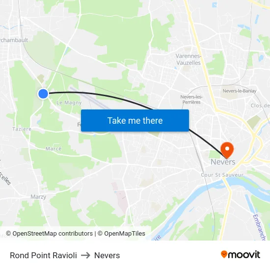 Rond Point Ravioli to Nevers map