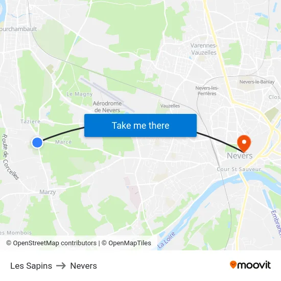 Les Sapins to Nevers map