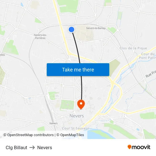 Clg Billaut to Nevers map